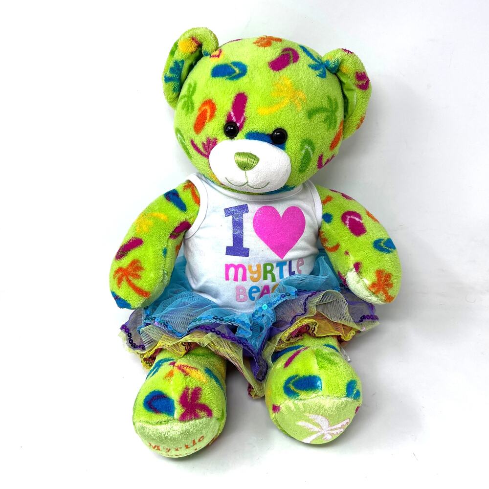 Build A Bear Myrtle Beach Plush‎ Teddy Green Flip Flops Palm Trees Outfit BABW